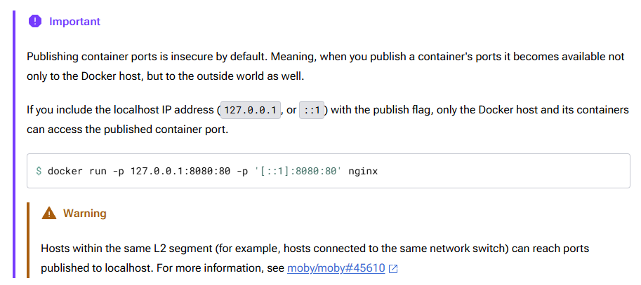 Docker Documentation Warning